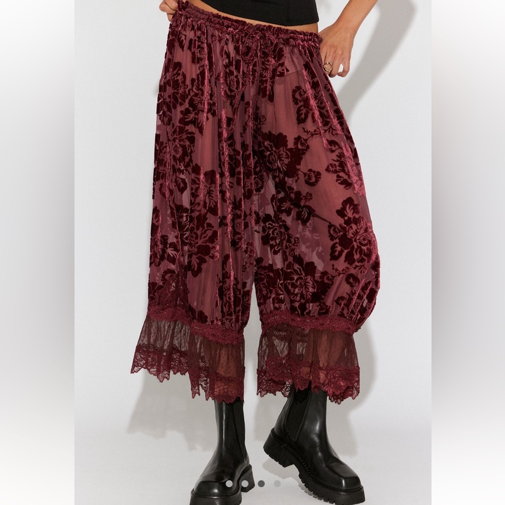 Forever Young Burnout Pants | Elegant Burgundy Lace Pants - Picture 3 of 6